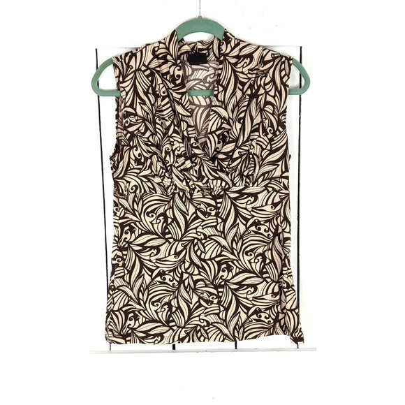 JKLA California brown beige leaf print slinky fitted sleeveless tank top - Picture 2 of 4